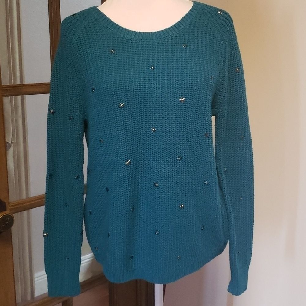 Wildfox Beaming Star Studded Open Back Sweater Teal XS NWT